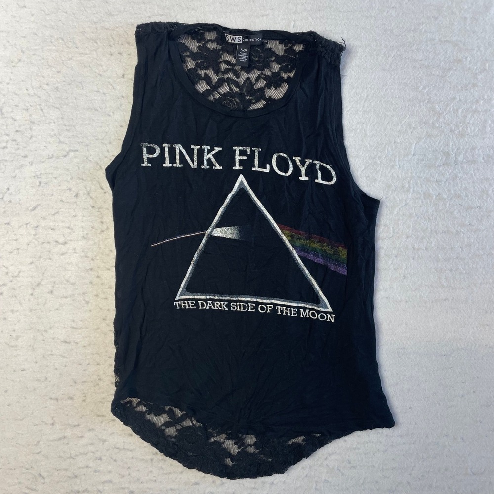 SWS Collection Pink Floyd Tank Top Womens Small Black Lace Back Dark Side Moon